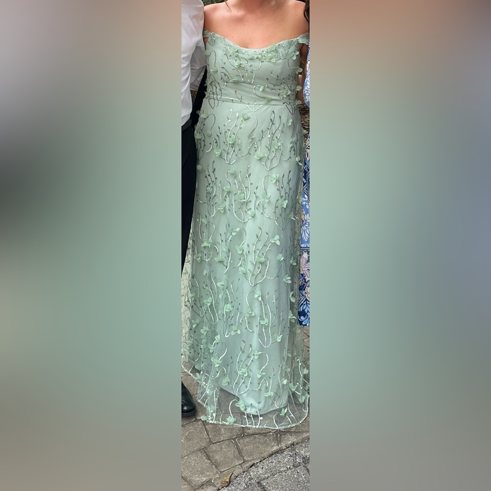 Dessy Collection Mint Green Embroidered Maxi Dress